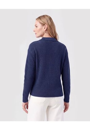 Saco Tejido Cuello Polo Con Escote En V Para Mujer Azul Patprimo