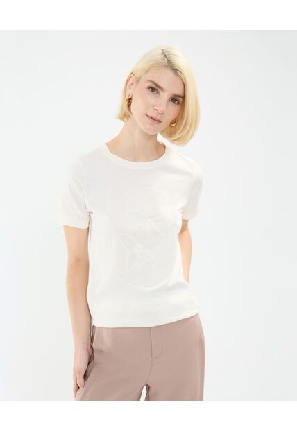 Camiseta Para Mujer Manga Corta Cuello Redondo Color Crema Marca Patprimo #30093589