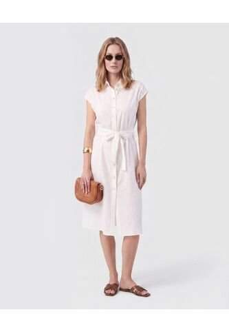 Vestido Camisero Midi Sin Mangas Con Cinturón Mujer  Para Mujer Blanco Patprimo Patprimo