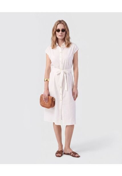 Vestido Camisero Midi Sin Mangas Con Cinturón Mujer  Para Mujer Blanco Patprimo