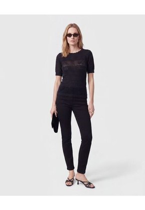 Camiseta De Punto Calado Para Mujer  Para Mujer Negro Patprimo