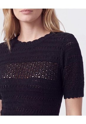 Camiseta De Punto Calado Para Mujer  Para Mujer Negro Patprimo
