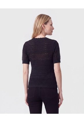 Camiseta De Punto Calado Para Mujer  Para Mujer Negro Patprimo