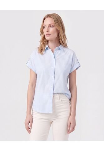 Camisa De Mujer Con Manga Corta Doblada  Para Mujer Azul Patprimo Patprimo