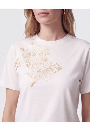 Camiseta Con Bordado Floral Para Mujer  Para Mujer Crema Patprimo