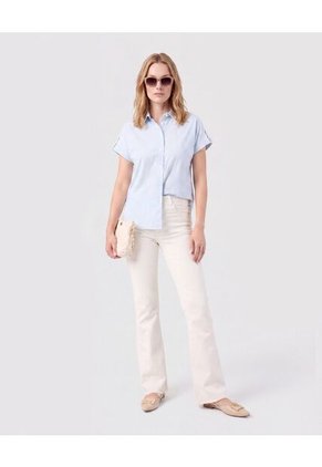 Camisa De Mujer Con Manga Corta Doblada  Para Mujer Azul Patprimo