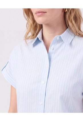 Camisa De Mujer Con Manga Corta Doblada  Para Mujer Azul Patprimo