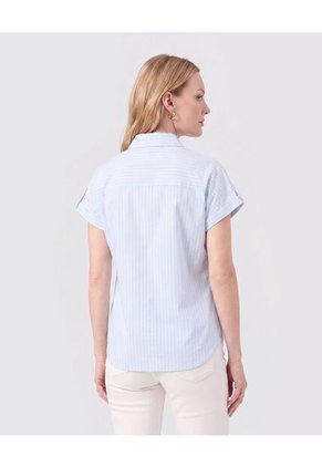 Camisa De Mujer Con Manga Corta Doblada  Para Mujer Azul Patprimo