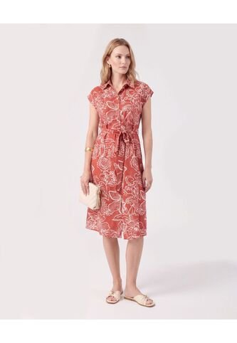 Vestido Camisero Midi Con Cinturón De Lazo Mujer  Para Mujer Naranja Patprimo Patprimo