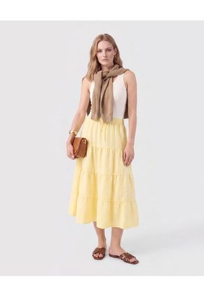 Falda Midi Con Boleros Y Ajuste De Lazo Mujer  Para Mujer Amarillo Patprimo