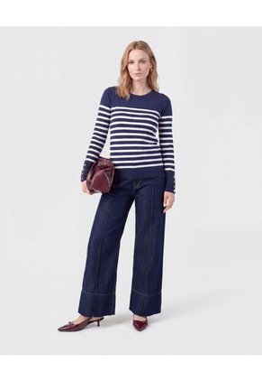 Saco Cuello Redondo Con Botones Laterales  Para Mujer Azul Patprimo