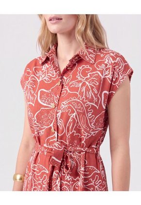 Vestido Camisero Midi Con Cinturón De Lazo Mujer  Para Mujer Naranja Patprimo