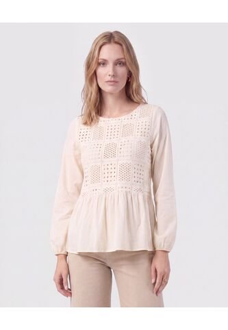 Blusa Unicolor Con Pechera Calada Mujer  Para Mujer Crema Patprimo Patprimo