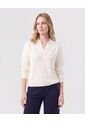 Saco Tejido Cuello Polo Con Escote En V  Para Mujer Blanco Patprimo de Patprimo