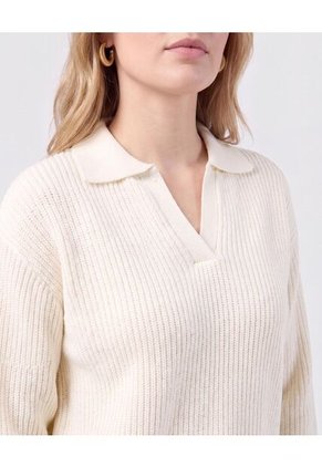 Saco Tejido Cuello Polo Con Escote En V Para Mujer Blanco Patprimo