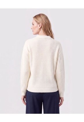 Saco Tejido Cuello Polo Con Escote En V Para Mujer Blanco Patprimo