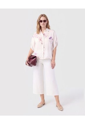 Blusa Manga Corta Fluida Mujer Para Mujer Crema Patprimo