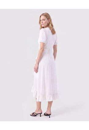 Vestido Midi Envolvente Con Boleros Y Manga Corta Mujer  Para Mujer Blanco Patprimo
