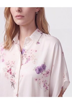 Blusa Manga Corta Fluida Mujer Para Mujer Crema Patprimo