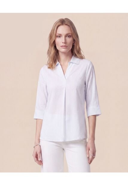 Blusa Con Escote En V Y Manga 3/4 Mujer  Para Mujer Blanco Patprimo