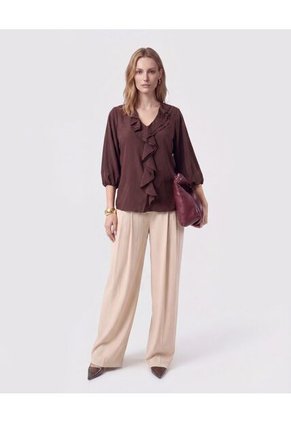 Blusa Con Bolero Frontal Cascada Mujer  Para Mujer Café Patprimo