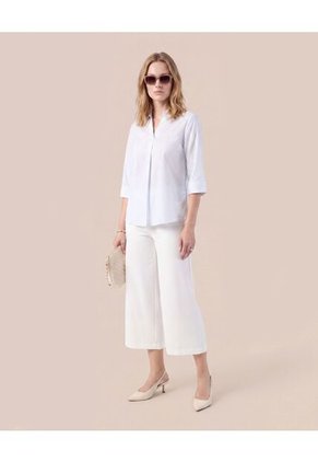 Blusa Con Escote En V Y Manga 3/4 Mujer  Para Mujer Blanco Patprimo