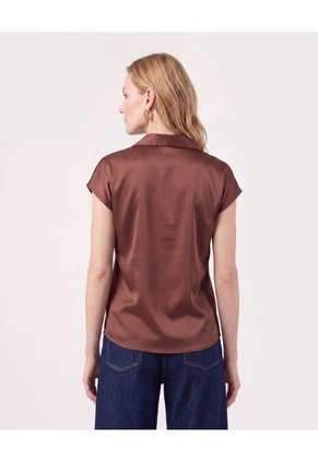 Blusa Unicolor De Manga Corta Mujer  Para Mujer Café Patprimo