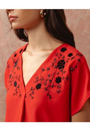 Blusa  Para Mujer Manga Corta Color Rojo Marca Patprimo #30123644