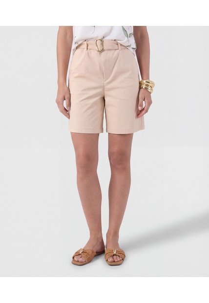 Bermuda Unicolor Con Cinturón   Para Mujer Beige Patprimo