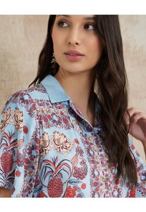 Camisa Resort Estampada Campaña Beatriz Camacho  Para Mujer Azul Patprimo