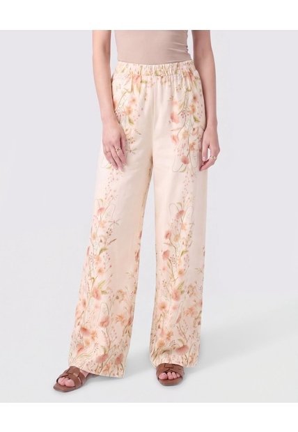 Pantalón Fluido Con Cintura Elástica Mujer  Para Mujer Crema Patprimo