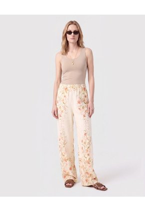 Pantalón Fluido Con Cintura Elástica Mujer  Para Mujer Crema Patprimo