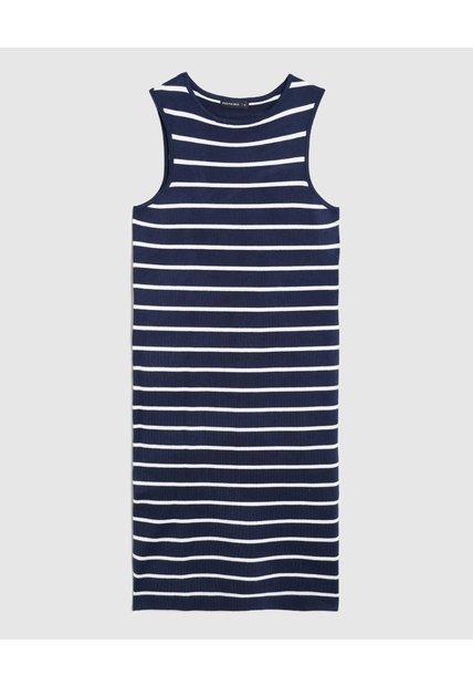 Vestido Ajustado A Rayas De Cuello Redondo   Para Mujer Azul Patprimo