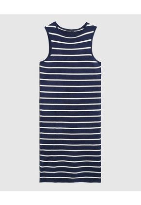 Vestido Ajustado A Rayas De Cuello Redondo Para Mujer Azul Patprimo