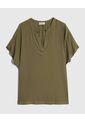 Blusa Escote En V Con Manga Corta Para Mujer Curvy  Para Mujer Verde Patprimo de Patprimo