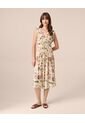 Vestido Midi Con Cintura Nido De Abeja Para Mujer  Para Mujer Crema Patprimo de Patprimo