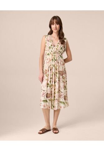 Vestido Midi Con Cintura Nido De Abeja Para Mujer  Para Mujer Crema Patprimo Patprimo