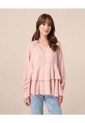 Blusa Con Ruedos Escalonados Para Mujer  Para Mujer Rosado Patprimo