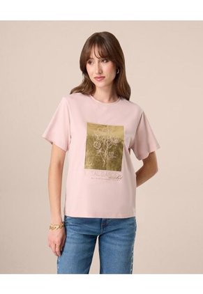 Camiseta De Cuello Redondo Para Mujer  Para Mujer Rosado Patprimo