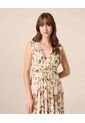 Vestido Midi Con Cintura Nido De Abeja Para Mujer  Para Mujer Crema Patprimo de Patprimo