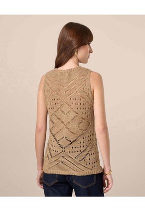 Camiseta Tejida En Punto Calado Para Mujer  Para Mujer Café Patprimo
