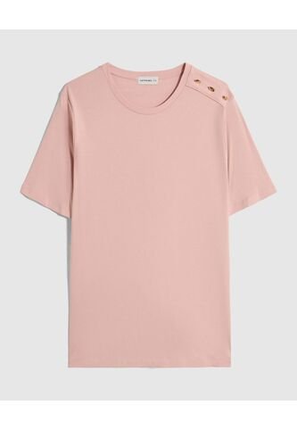 Camiseta Con Botones En Hombro Para Mujer Curvy  Para Mujer Rosado Patprimo Patprimo