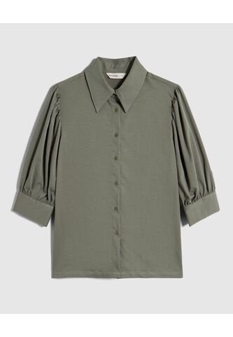 Camisa Camisera Con Mangas Recogidas Para Mujer  Para Mujer Verde Patprimo Patprimo