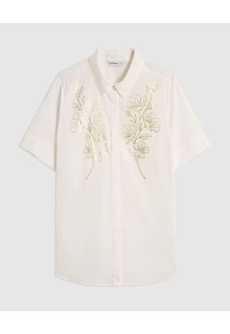 Camisa Manga Corta Con Aplique Para Mujer Curvy  Para Mujer Blanco Patprimo Patprimo