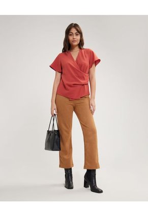 Blusa Unicolor Con Cruce  Para Mujer Terracota Patprimo