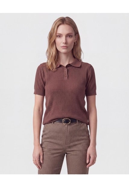 Polo Manga Corta Cuello Tejido Para Mujer  Para Mujer Café Patprimo