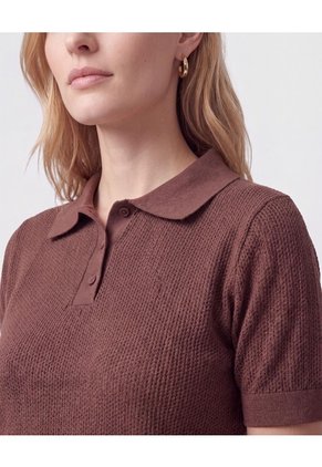 Polo Manga Corta Cuello Tejido Para Mujer  Para Mujer Café Patprimo