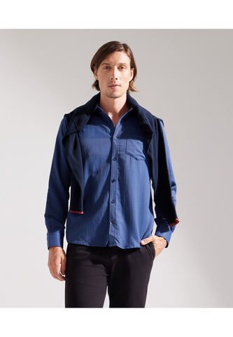 Camisa Para Hombre Manga Larga Sin Bolsillo Cuello Italiano Color Azul Rey Marca Patprimo #44012575 Patprimo