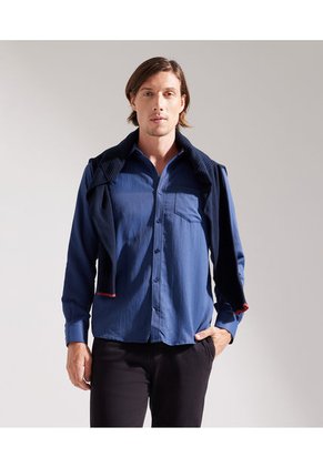 Camisa Para Hombre Manga Larga Sin Bolsillo Cuello Italiano Color Azul Rey Marca Patprimo #44012575