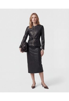 Falda Midi En Efecto Cuero  Para Mujer Negro Patprimo